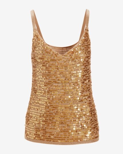 Sequin V-Neck Sweater Tank Gold